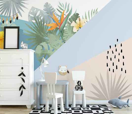 Geometric Line Leafs Wallpaper Murals-GraffitiWallArt