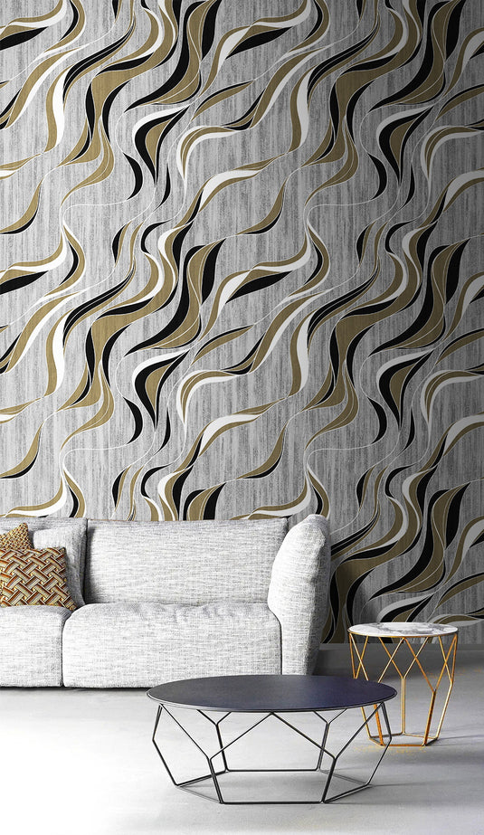 Geometric Linear Waves Wallpaper Mural-GraffitiWallArt