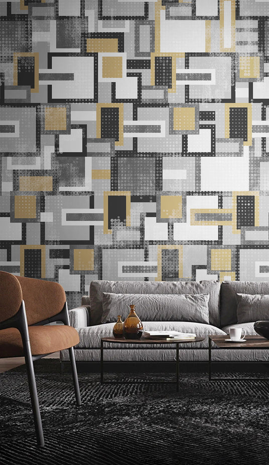 Geometric Square Merger Wallpaper Mural-GraffitiWallArt