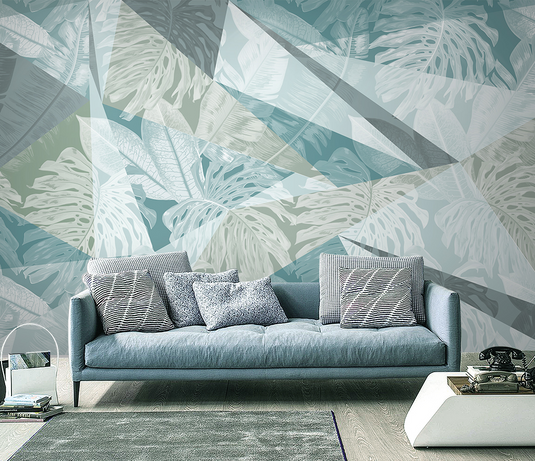 Geometric Triangular leafs Wallpaper Murals-GraffitiWallArt