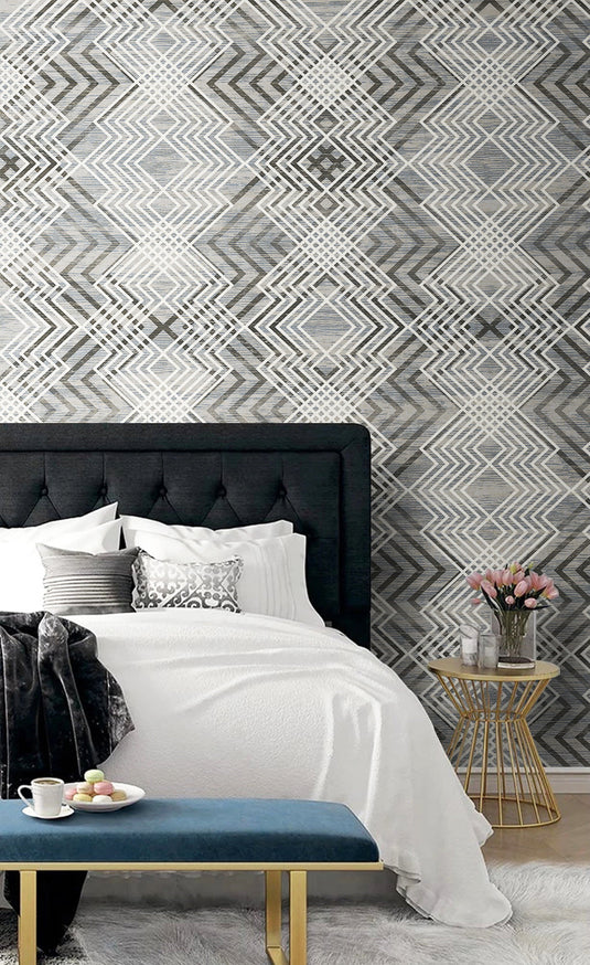 Geometric White Gaze Wallpaper Mural-GraffitiWallArt