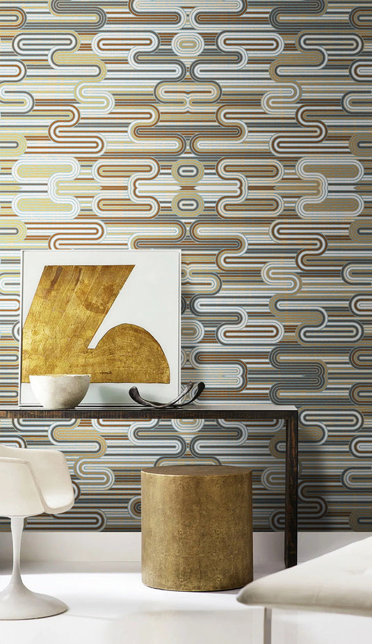 Geometric Yellow Cascade Wallpaper Mural-GraffitiWallArt