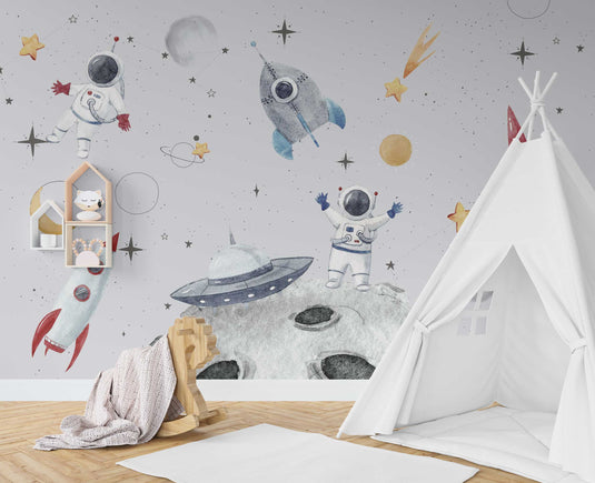 Get in Space Astronaut: Kids Room Wallpaper Mural-GraffitiWallArt