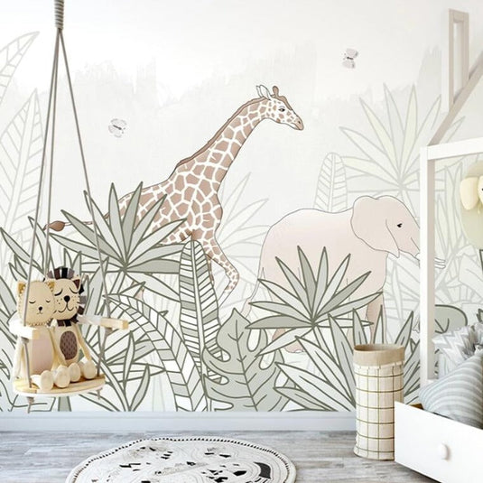 Giraffe Safari Adventure: Kids Room Wallpaper Mural-GraffitiWallArt