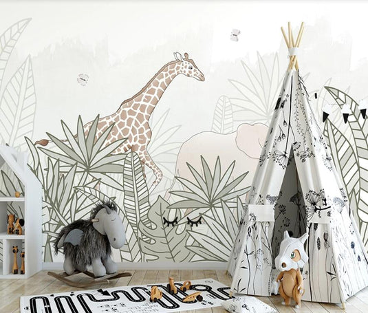 Giraffe Safari Adventure: Kids Room Wallpaper Mural-GraffitiWallArt