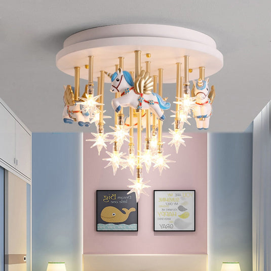 Girls Merry Go Roond Horses Ceiling Light | Kids Room Decor Lights-GraffitiWallArt