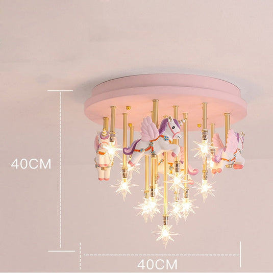 Girls Merry Go Roond Horses Ceiling Light | Kids Room Decor Lights-GraffitiWallArt