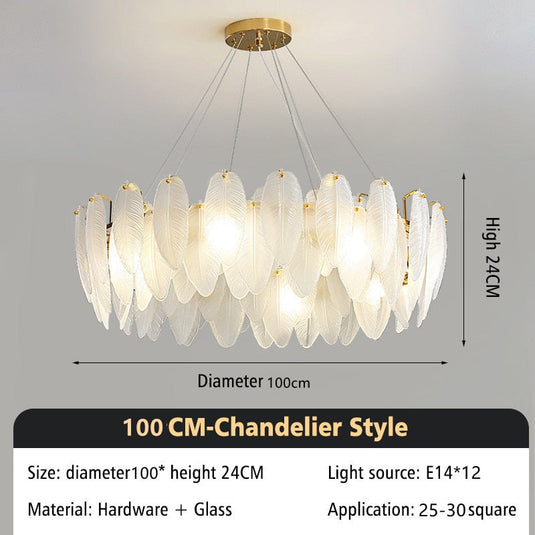 Glass Feather Chandelier: Elegant Lighting Fixture-GraffitiWallArt