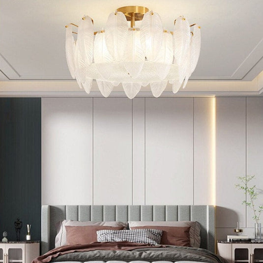 Glass Feather Chandelier: Elegant Lighting Fixture-GraffitiWallArt