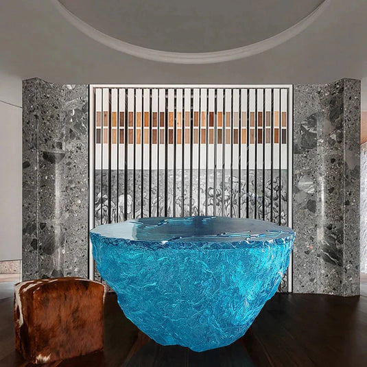 Glass Resin Rocky Glacier Designer Coffee Table-GraffitiWallArt