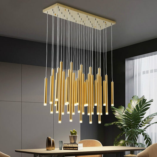 Gold and Black Long Tubes LED Chandelier Light-GraffitiWallArt