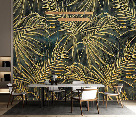 Gold Leafs Pattern Wallpaper Murals-GraffitiWallArt