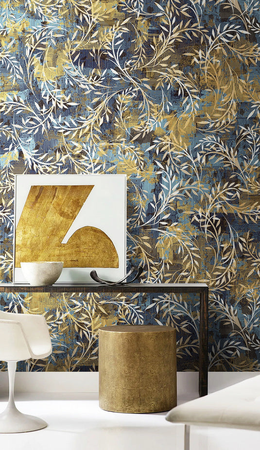 Gold Rush Leaves Wallpaper Mural-GraffitiWallArt