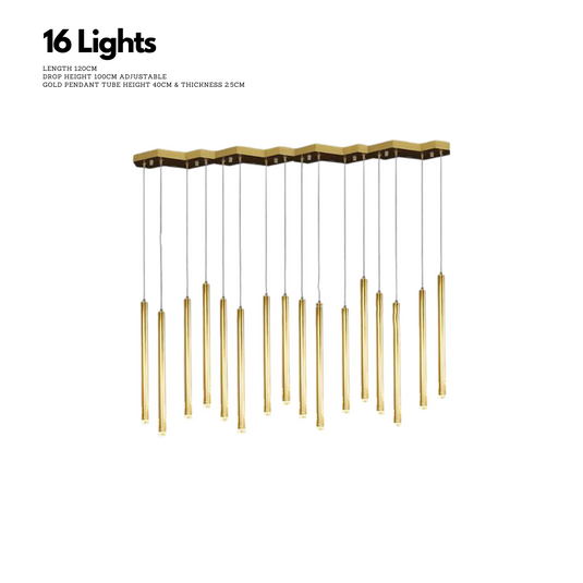 Gold Tubes LED Minimalistic Chandelier - Electroplated-GraffitiWallArt