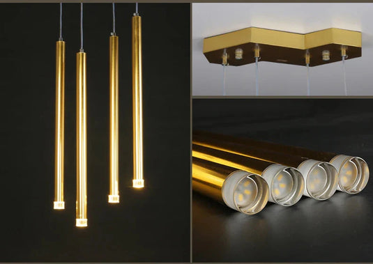 Gold Tubes LED Minimalistic Chandelier - Electroplated-GraffitiWallArt