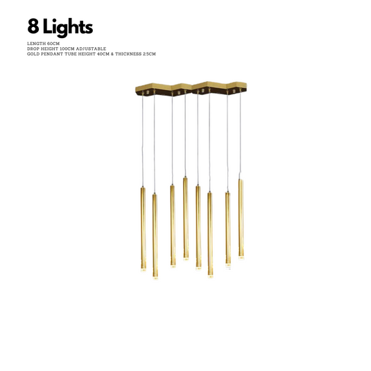 Gold Tubes LED Minimalistic Chandelier - Electroplated-GraffitiWallArt