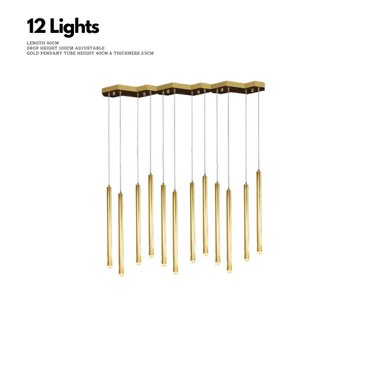 Gold Tubes LED Minimalistic Chandelier - Electroplated-GraffitiWallArt