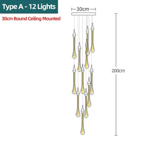 Gold Water Drop Crystal Pendant LED Chandelier Lighting-GraffitiWallArt