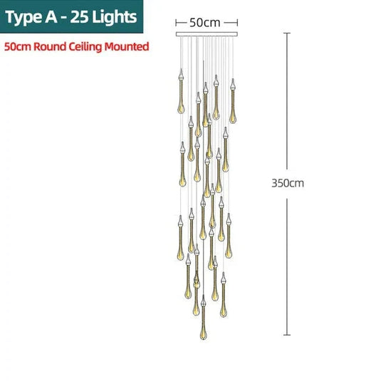 Gold Water Drop Crystal Pendant LED Chandelier Lighting-GraffitiWallArt