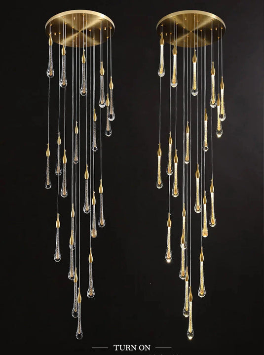 Gold Water Drop Crystal Pendant LED Chandelier Lighting-GraffitiWallArt