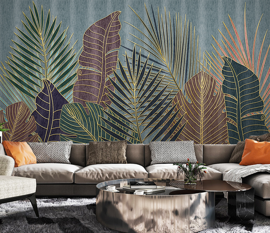 Golden line Leafs Wallpaper Murals-GraffitiWallArt