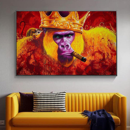 Gorilla King Crowned Canvas Wall Art-GraffitiWallArt