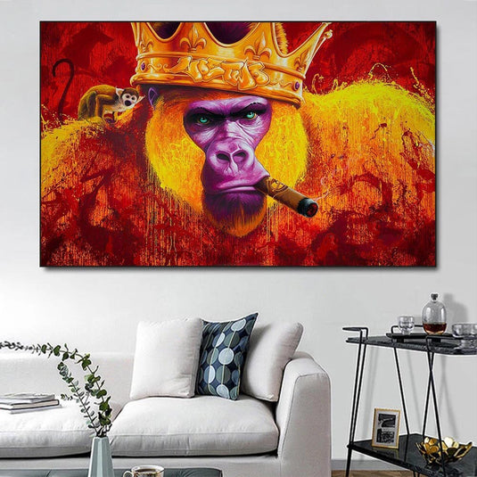 Gorilla King Crowned Canvas Wall Art-GraffitiWallArt