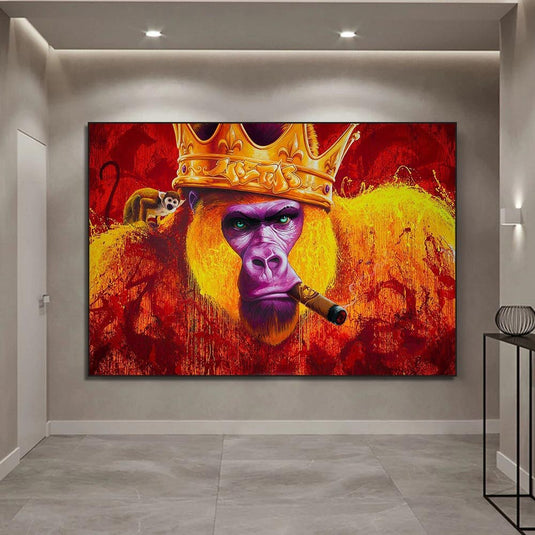 Gorilla King Crowned Canvas Wall Art-GraffitiWallArt