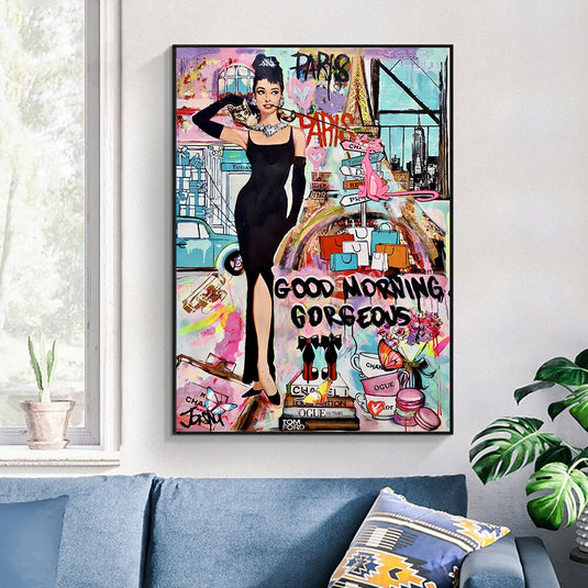 Graffiti Art Hepburn Canvas Wall Art-GraffitiWallArt