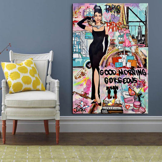 Graffiti Art Hepburn Canvas Wall Art-GraffitiWallArt