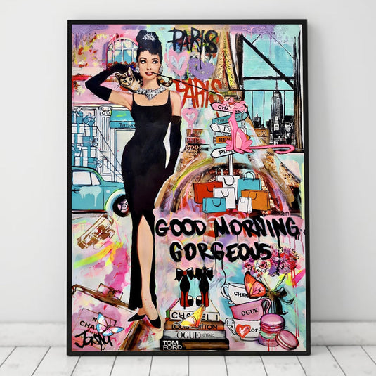 Graffiti Art Hepburn Canvas Wall Art-GraffitiWallArt