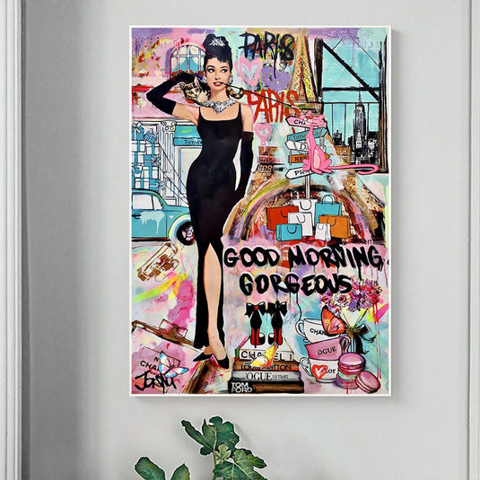 Graffiti Art Hepburn Canvas Wall Art-GraffitiWallArt