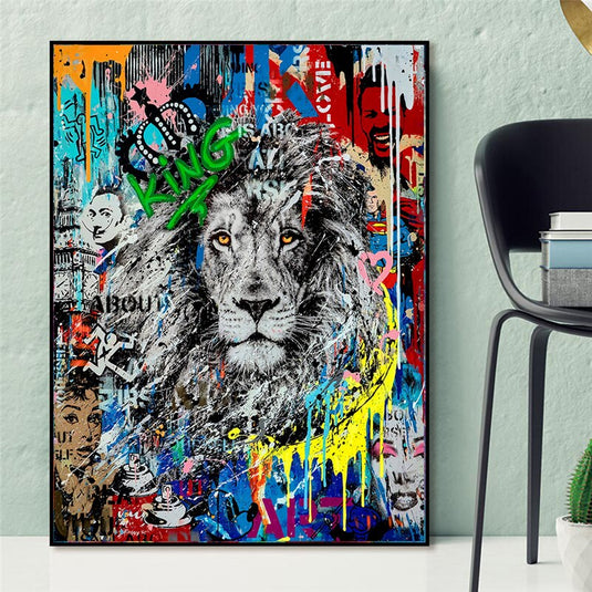 Graffiti Art Lion Canvas Wall Art-GraffitiWallArt