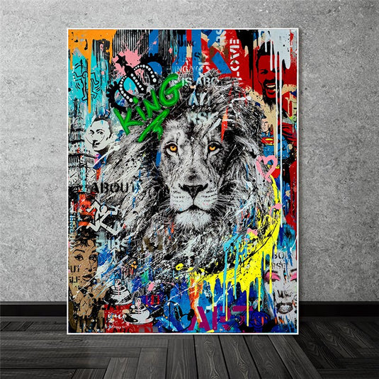 Graffiti Art Lion Canvas Wall Art-GraffitiWallArt