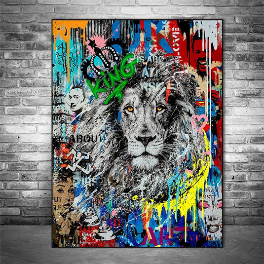 Graffiti Art Lion Canvas Wall Art-GraffitiWallArt