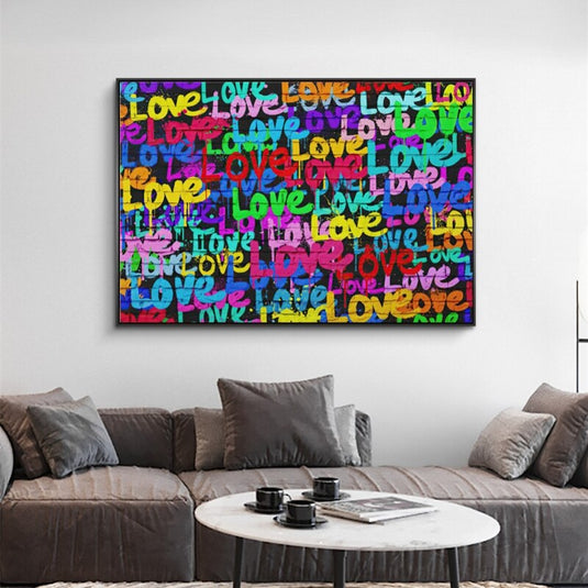 Graffiti Art of Love and Heart Canvas Wall Art-GraffitiWallArt