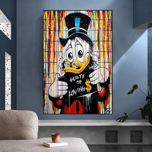 Graffiti Art Scrooge Donald Duck Guilty of Love Canvas Wall Art-GraffitiWallArt