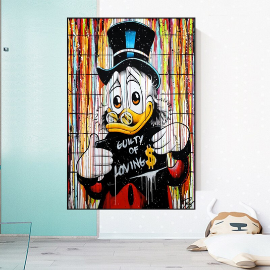 Graffiti Art Scrooge Donald Duck Guilty of Love Canvas Wall Art-GraffitiWallArt