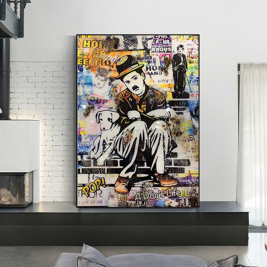 Graffiti Charlie Chaplin Canvas Wall Art-GraffitiWallArt