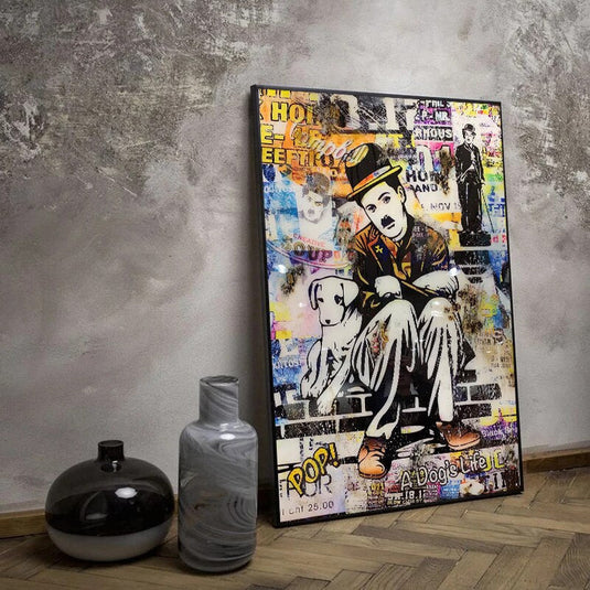 Graffiti Charlie Chaplin Canvas Wall Art-GraffitiWallArt