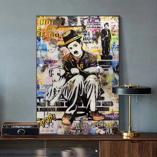 Graffiti Charlie Chaplin Canvas Wall Art-GraffitiWallArt