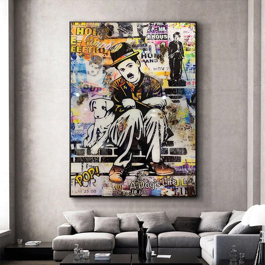 Graffiti Charlie Chaplin Canvas Wall Art-GraffitiWallArt