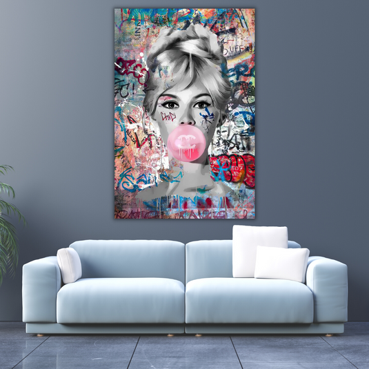 Graffiti Chewing Gum Sexy Lady Canvas Wall Art-GraffitiWallArt