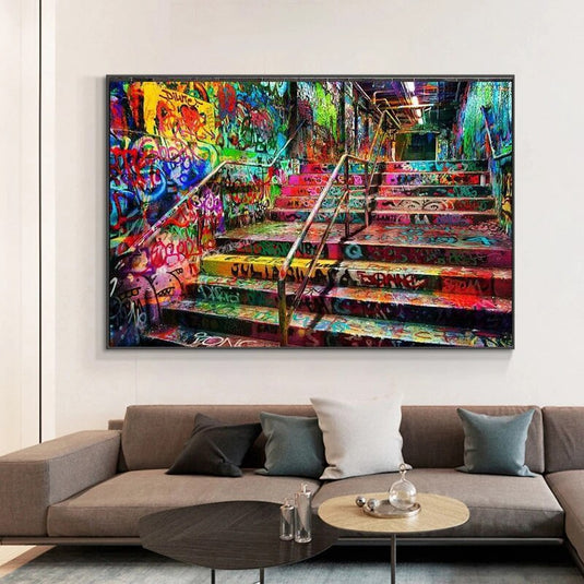 Graffiti Stairs Canvas Wall Art-GraffitiWallArt