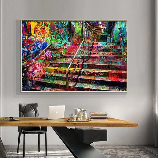 Graffiti Stairs Canvas Wall Art-GraffitiWallArt