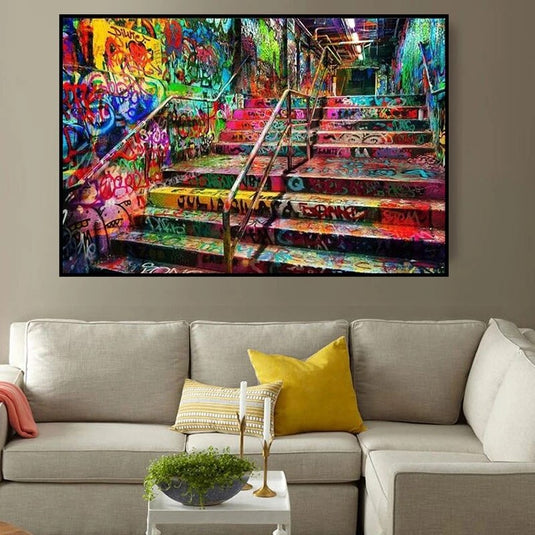 Graffiti Stairs Canvas Wall Art-GraffitiWallArt