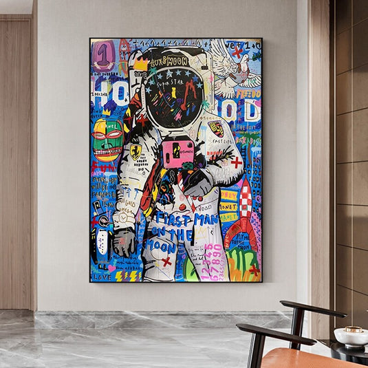 Graffiti Street Art Astronaut Canvas Wall Art-GraffitiWallArt