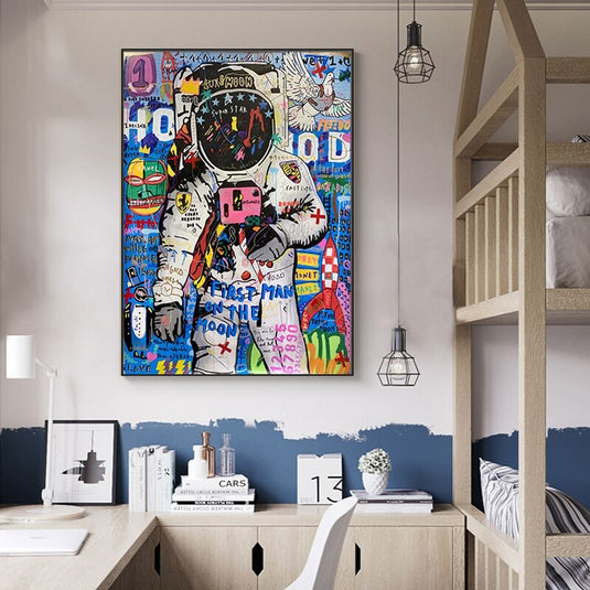 Graffiti Street Art Astronaut Canvas Wall Art-GraffitiWallArt