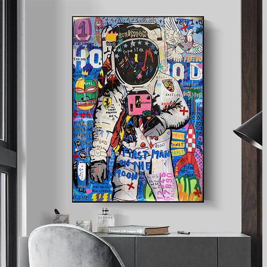 Graffiti Street Art Astronaut Canvas Wall Art-GraffitiWallArt