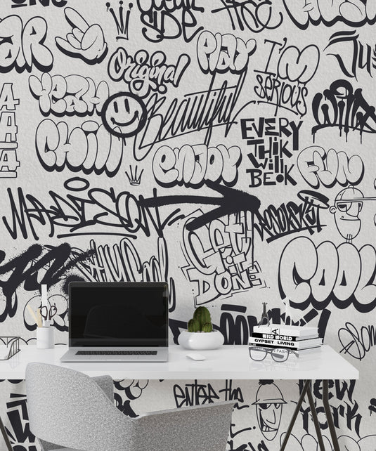 Graffiti Wallpaper Mural: Bold Urban Art-GraffitiWallArt